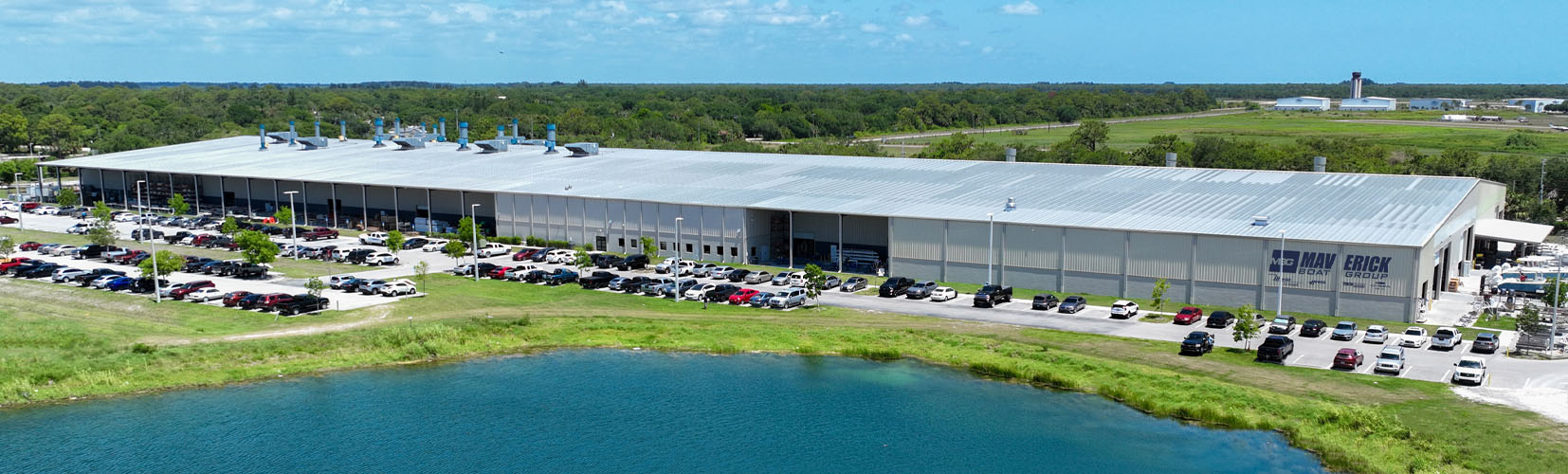 Aerial photo of the Maverick Boat Group factory.