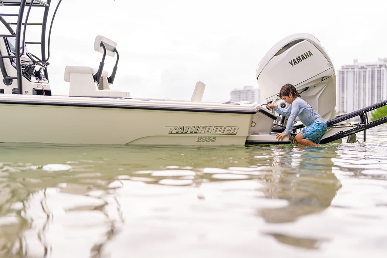 Swim Ladder & Platform on Pathfinder 26 Foot Bay Boat.